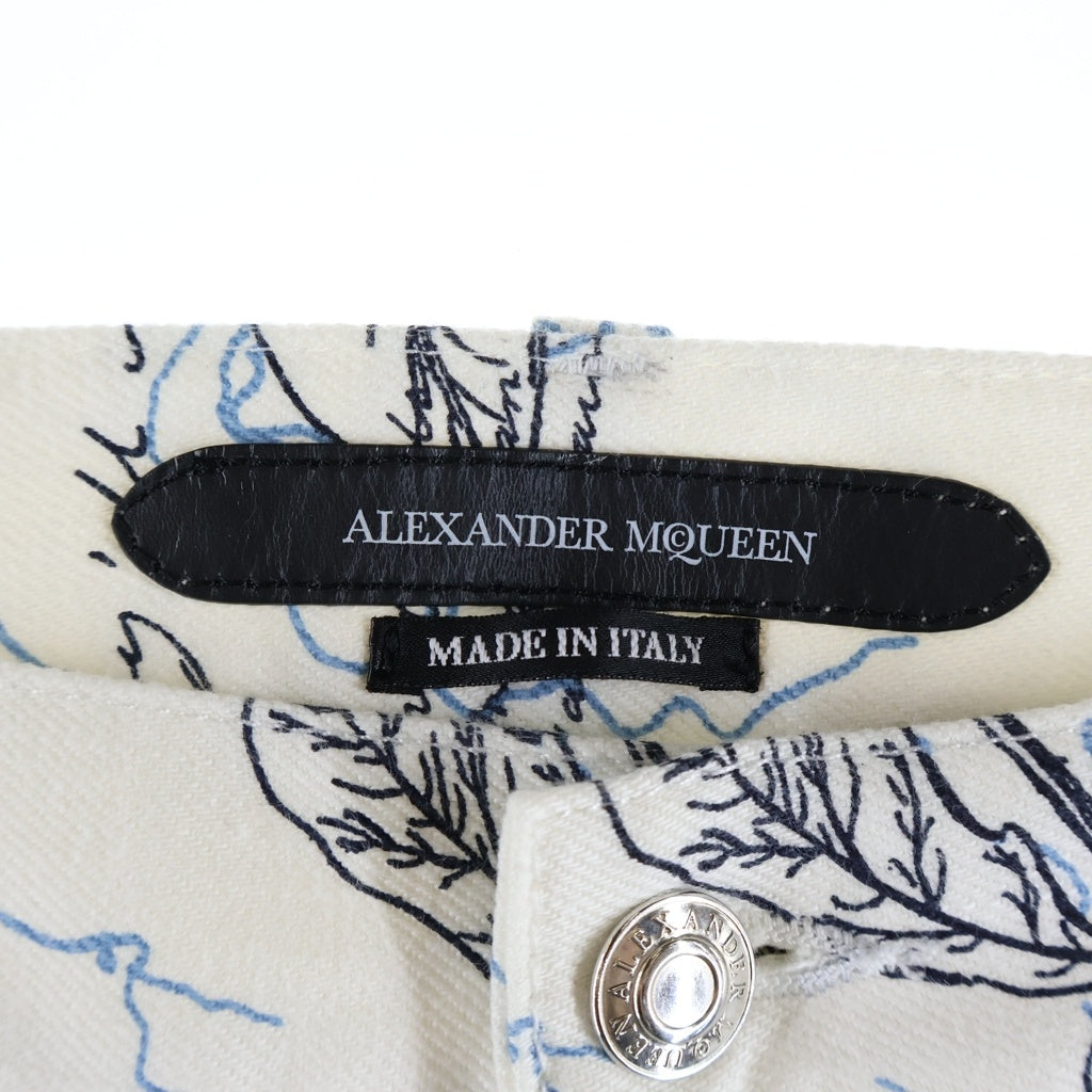 Alexander McQueen(アレキサンダーマックイーン) 総柄 アートデザイン ボタンフライ デニムパンツ ホワイト 506604 QKZ9A