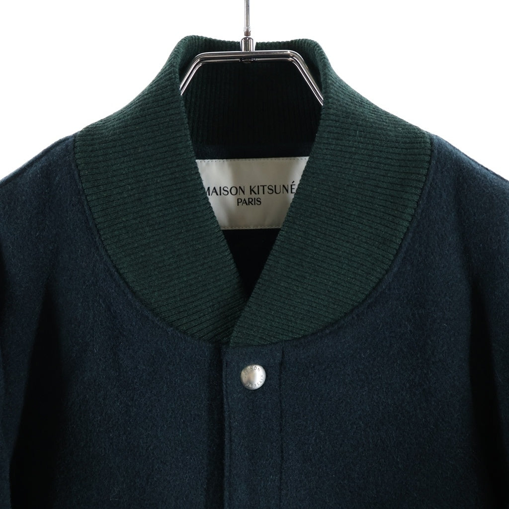 MAISON KITSUNE(メゾンキツネ) WOOL TEDDY JACKET ウール フォックスヘッド ロゴ刻印スナップボタン テディジャケット ブルゾン グリーン HU02208WM0002