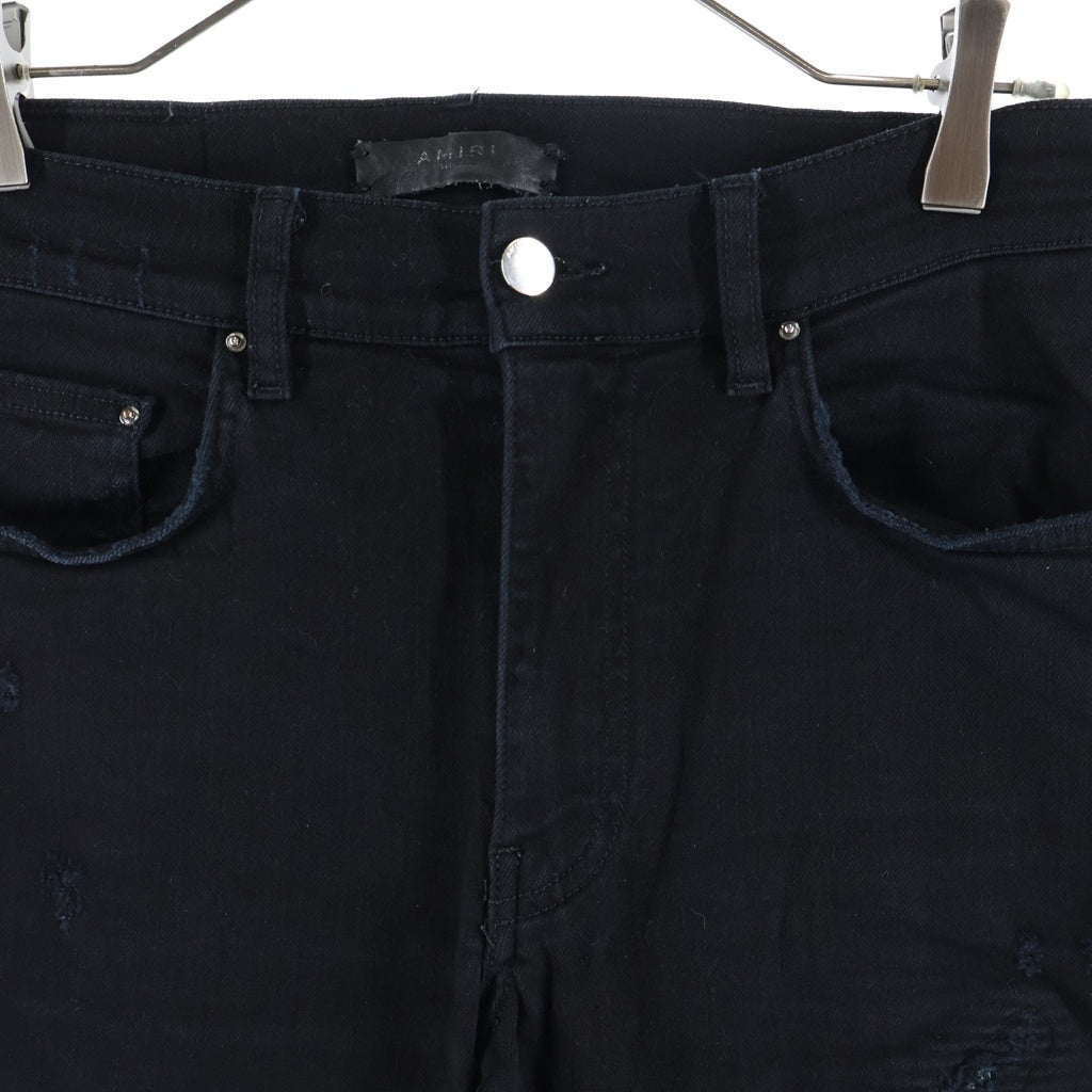 AMIRI(アミリ) MX1 蛇腹レザー ダメージ加工 デニム ジーンズ スキニーパンツ ブラック