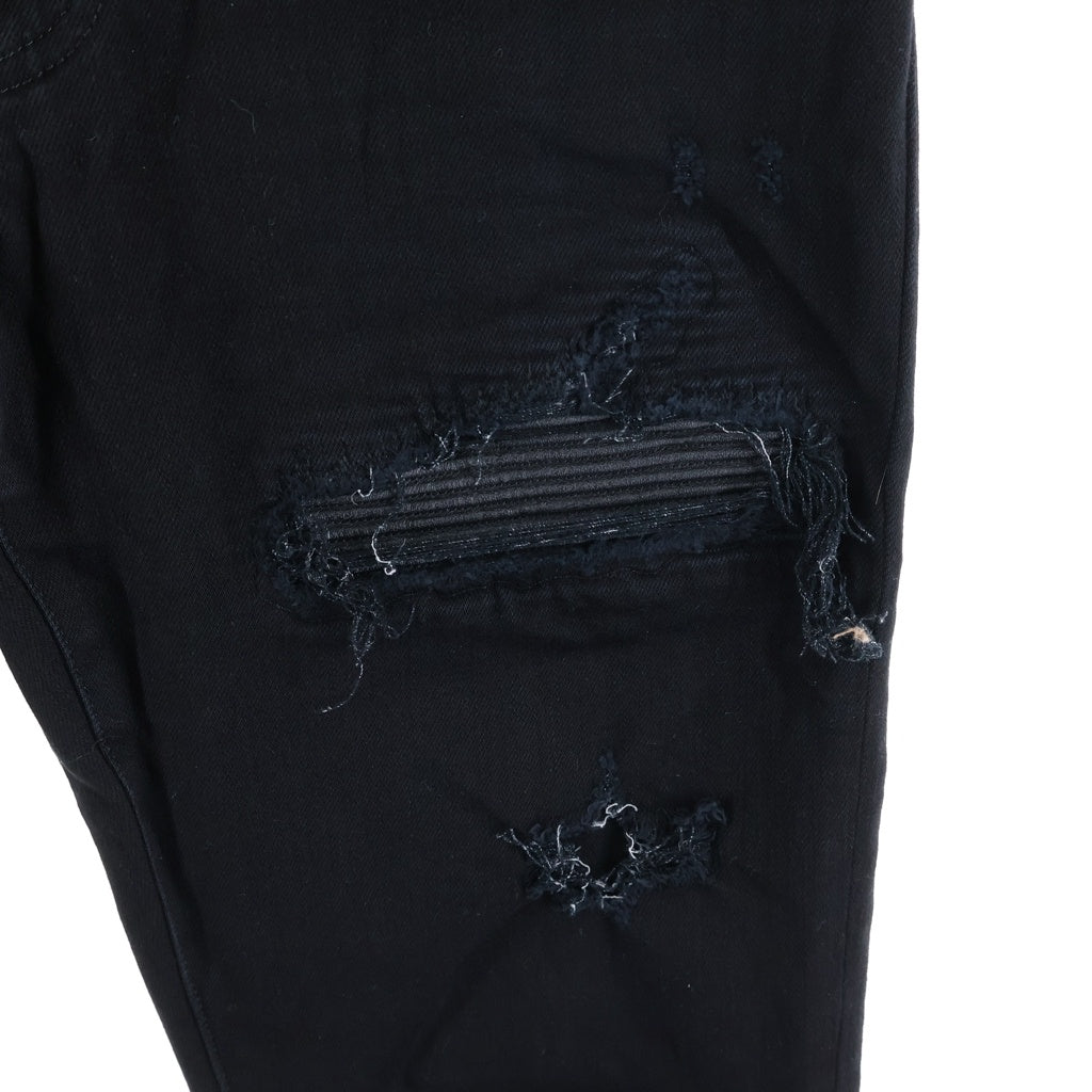 AMIRI(アミリ) MX1 蛇腹レザー ダメージ加工 デニム ジーンズ スキニーパンツ ブラック