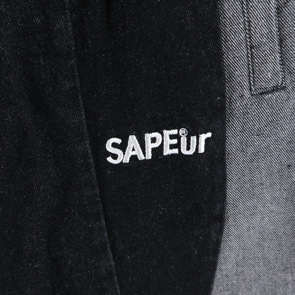 SAPEur(サプール) DENIM TRACK PANTS ロゴ刺繍 デニム イージージョガーパンツ ブラック