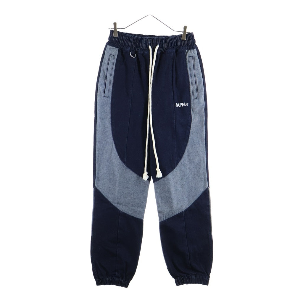 SAPEur(サプール) DENIM TRACK PANTS ロゴ刺繍 デニム イージージョガーパンツ インディゴ