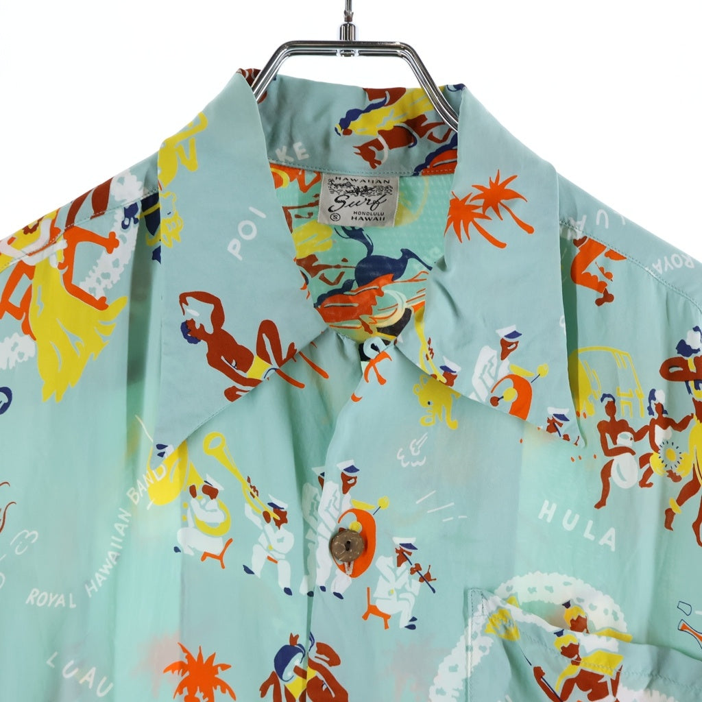 SUN SURF(サンサーフ) RAYON S/S SPECIAL EDITION HAWAIIAN SURF LEI QUEEN スペシャルエディション レイクイーン レーヨン オープンカラー ハワイアンシャツ 半袖アロハシャツ ブルー SS38102