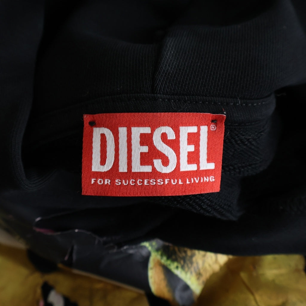 DIESEL(ディーゼル) 24AW S-MAC-HOOD-M1 ロゴエンブロイダリー デジタルプリント ラバー加工 プルオーバーパーカー フーディ ブラック A11753