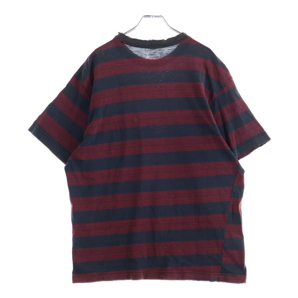 STUSSY(ステューシー) 80S VINTAGE OLD ヴィンテージ オールド バータグ フロントポケット ボーダー クルーネック半袖Tシャツ カットソー レッド/ブラック