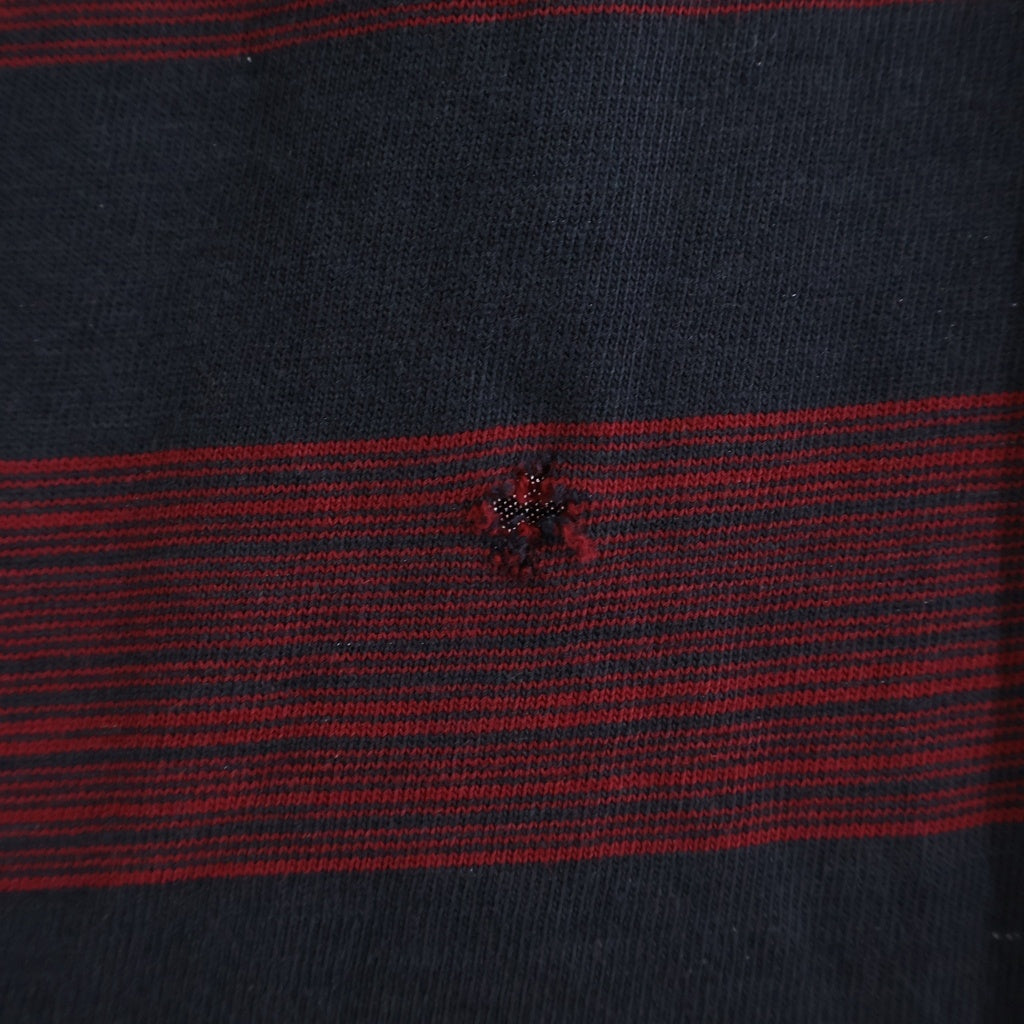 STUSSY(ステューシー) 80S VINTAGE OLD ヴィンテージ オールド バータグ フロントポケット ボーダー クルーネック半袖Tシャツ カットソー レッド/ブラック