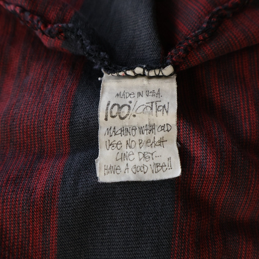 STUSSY(ステューシー) 80S VINTAGE OLD ヴィンテージ オールド バータグ フロントポケット ボーダー クルーネック半袖Tシャツ カットソー レッド/ブラック