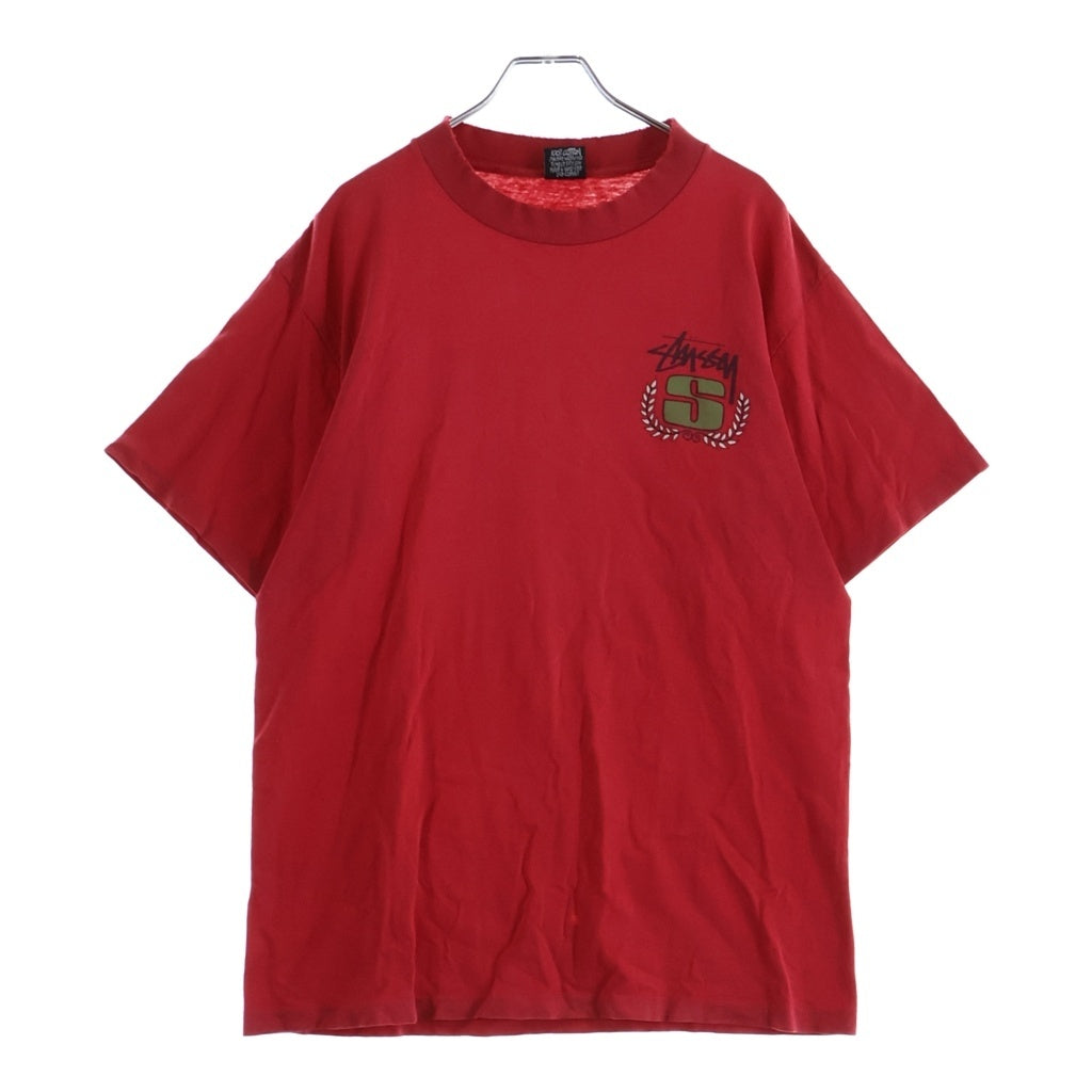 STUSSY(ステューシー) 80-90S VINTAGE OLD ヴィンテージ オールド 黒タグ USA製 フロントロゴプリント クルーネック半袖Tシャツ カットソー レッド
