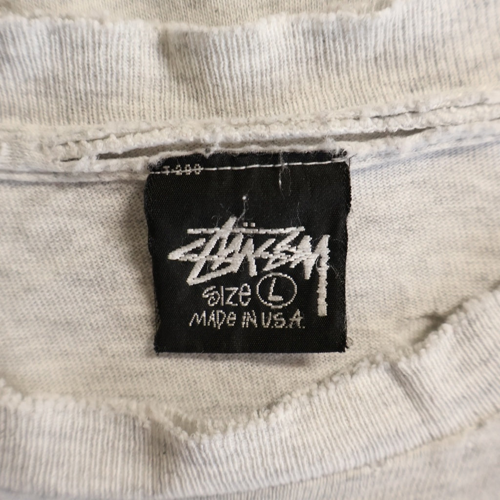 STUSSY(ステューシー) 80S VINTAGE OLD ヴィンテージ オールド 黒タグ USA製 ボムプリント クルーネック半袖Tシャツ カットソー ホワイト