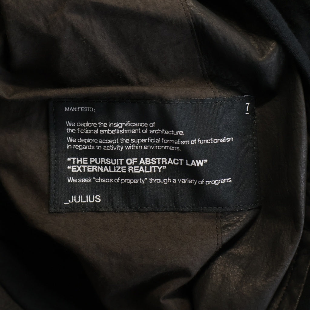 JULIUS(ユリウス) 09SS CANON_1 COW NUBUCK カウヌバック レザー ドレープ ドッキング加工 変形ロングコート ブラック