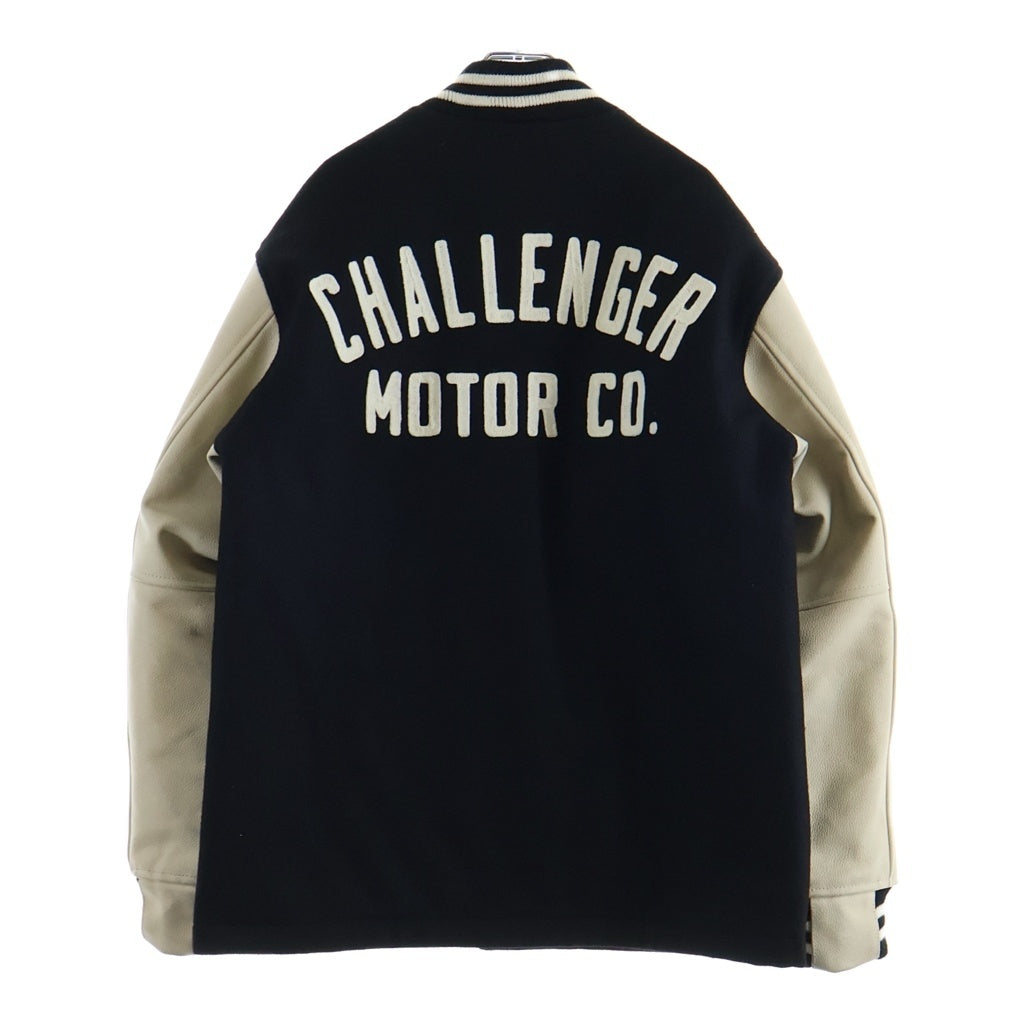 CHALLENGER(チャレンジャー) 19AW MOTOR CO. STADIUM JACKET ロゴエンブロイダリー レザー切り替え スタジアムジャンパー ボンバージャケット ブラック/ホワイト CLG-JK 019-012