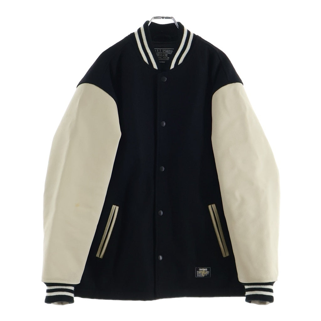 CHALLENGER(チャレンジャー) 19AW MOTOR CO. STADIUM JACKET ロゴエンブロイダリー レザー切り替え スタジアムジャンパー ボンバージャケット ブラック/ホワイト CLG-JK 019-012