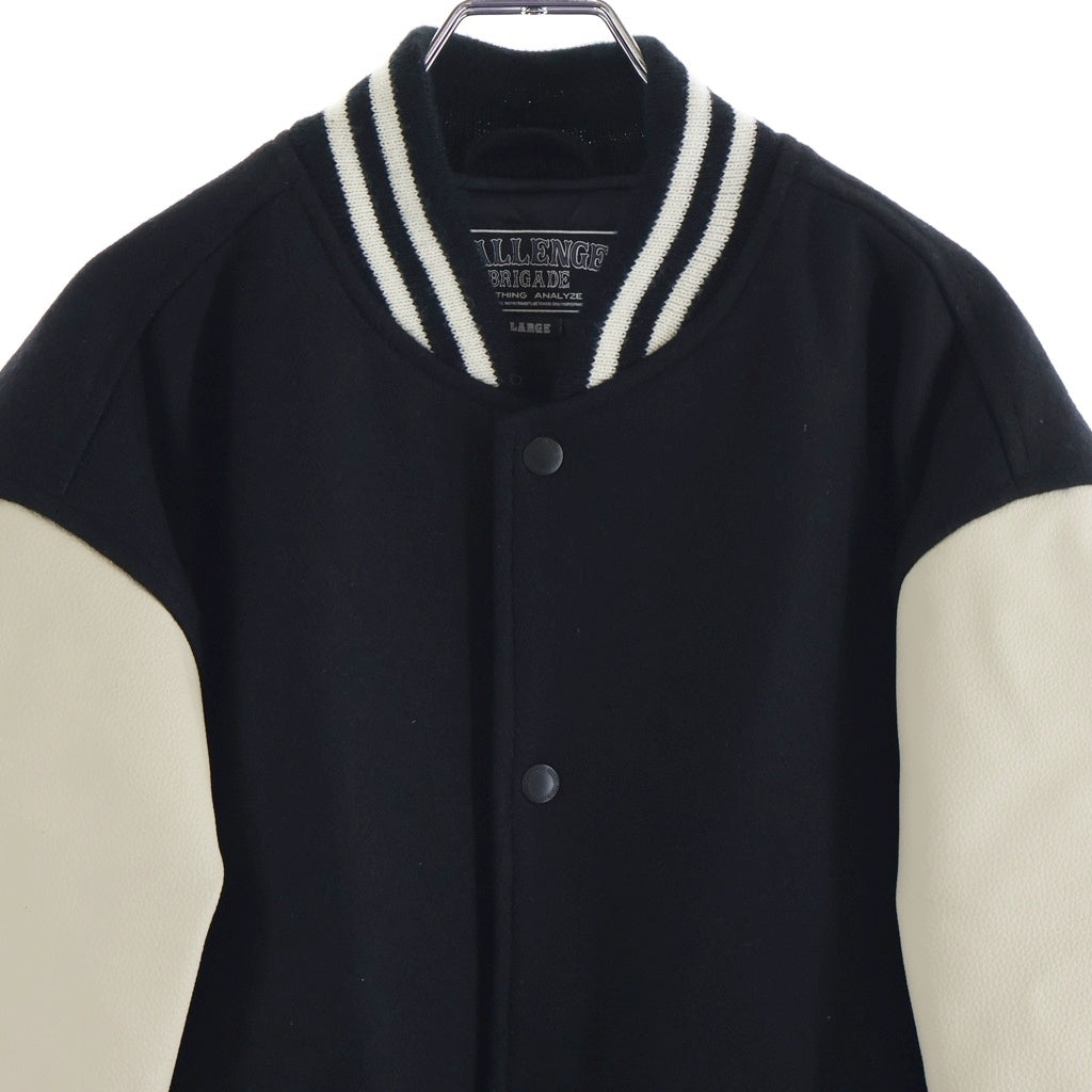 CHALLENGER(チャレンジャー) 19AW MOTOR CO. STADIUM JACKET ロゴエンブロイダリー レザー切り替え スタジアムジャンパー ボンバージャケット ブラック/ホワイト CLG-JK 019-012