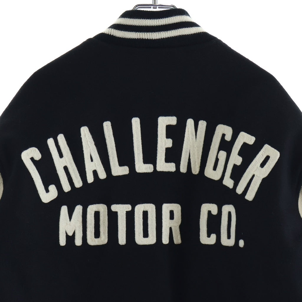 CHALLENGER(チャレンジャー) 19AW MOTOR CO. STADIUM JACKET ロゴエンブロイダリー レザー切り替え スタジアムジャンパー ボンバージャケット ブラック/ホワイト CLG-JK 019-012