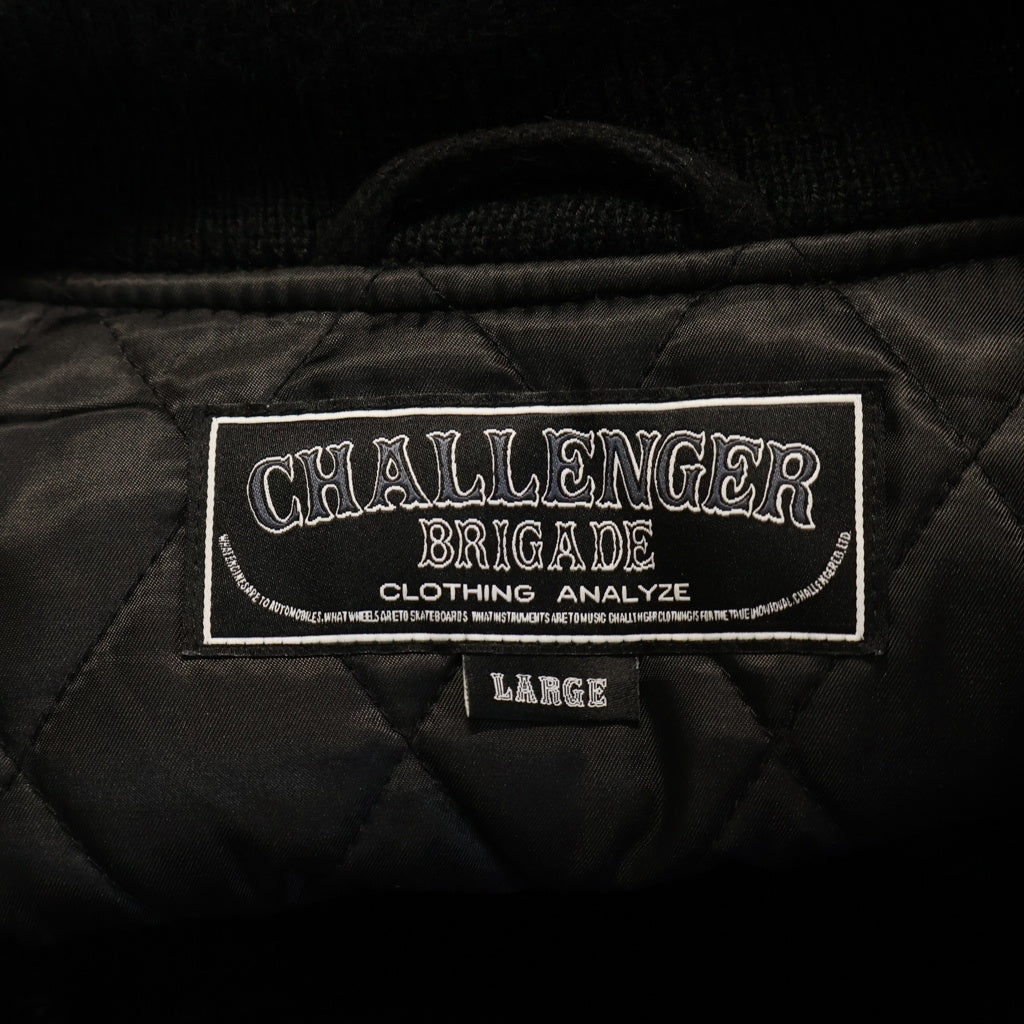 CHALLENGER(チャレンジャー) 19AW MOTOR CO. STADIUM JACKET ロゴエンブロイダリー レザー切り替え スタジアムジャンパー ボンバージャケット ブラック/ホワイト CLG-JK 019-012