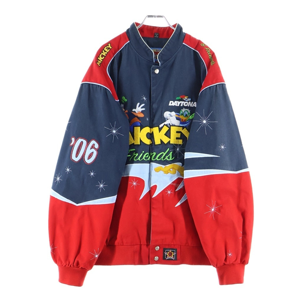 JH Design(ジェイエイチデザイン) Disney ディズニー ミッキー&フレンズ 両面デザイン コットン レーシングジャケット ネイビー/レッド