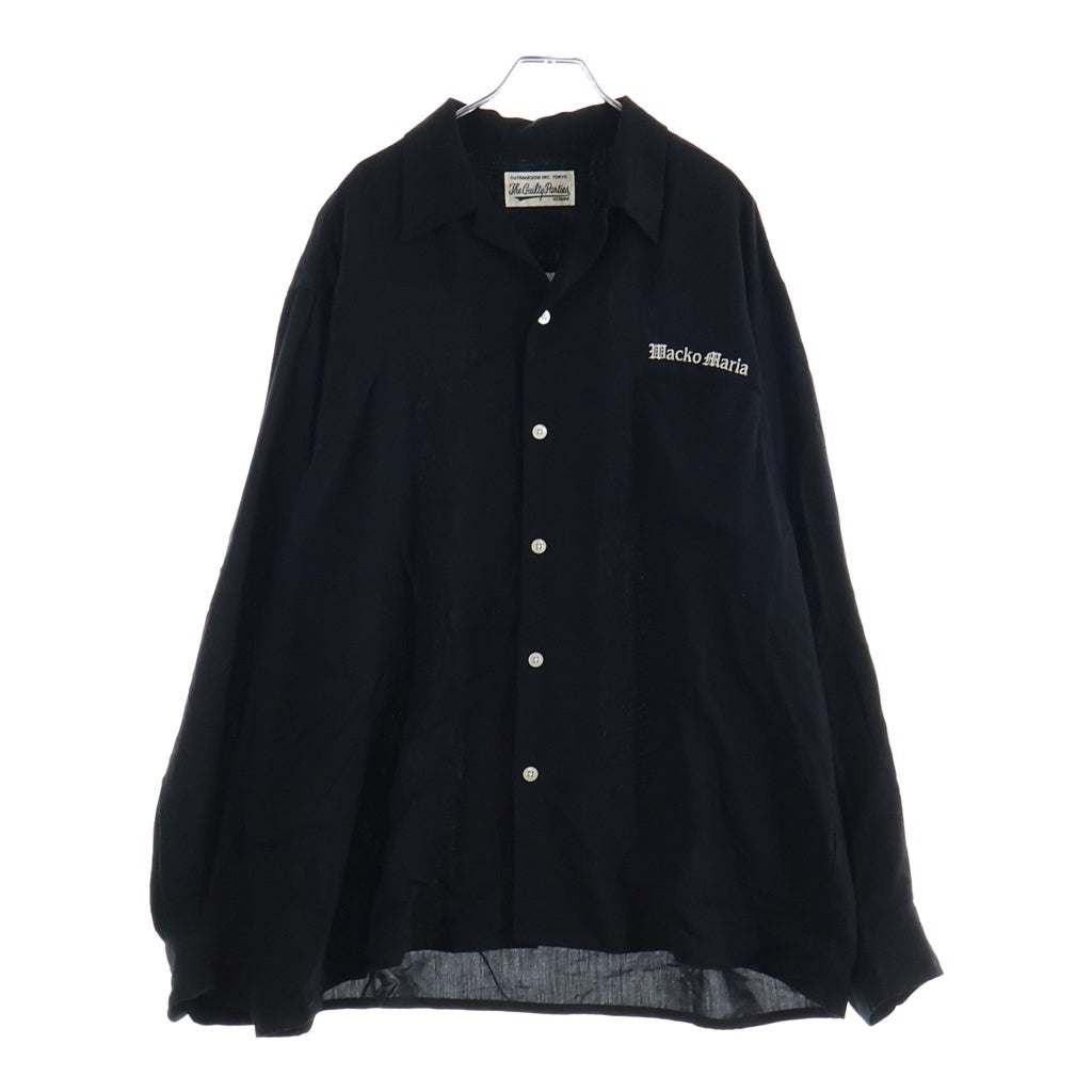 WACKO MARIA(ワコマリア) 23AW 50S OPEN COLLAR SHIRT TYPE-2 ロゴエンブロイダリー オープンカラー 開襟 長袖シャツ ブラック 23FW-WMS-OC10