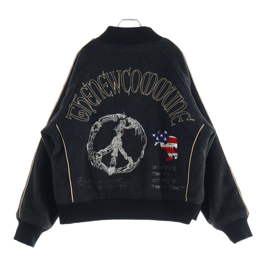 FAF/Fake As Flowers(エフエーエフ/フェイクアズフラワーズ) 24AW STADIUM JACKET ウール リバーシブル スタジアム バーシティジャケット スタジャン ブラック/ブルー 2342509