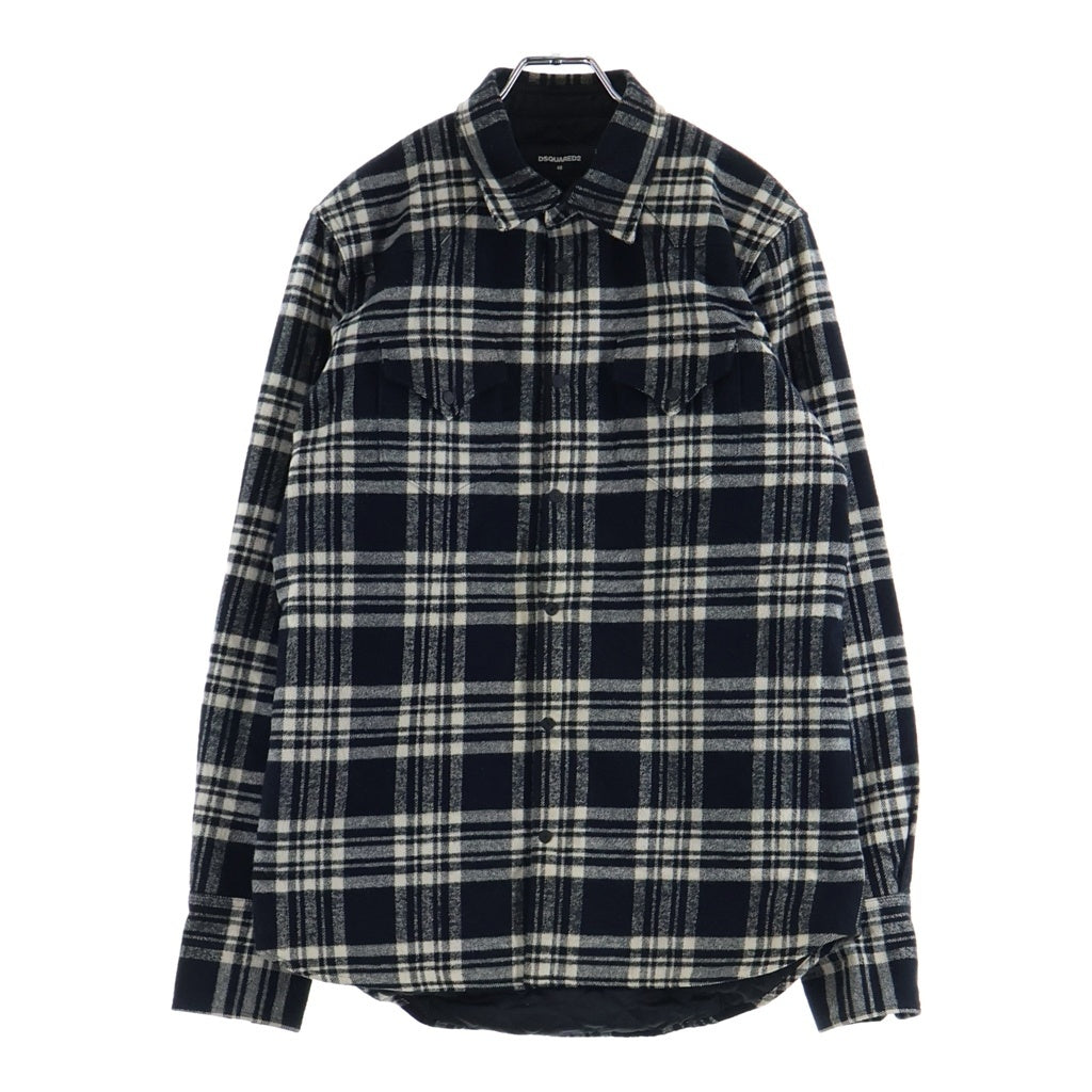 DSQUARED2(ディースクエアード) 裏地キルティング コットン チェック 長袖シャツジャケット グレー 74DL095445227