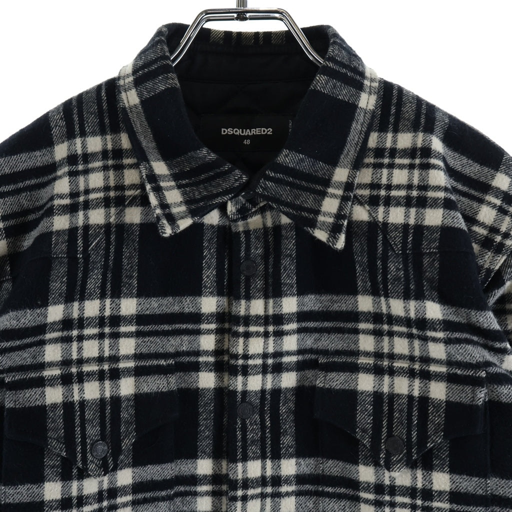 DSQUARED2(ディースクエアード) 裏地キルティング コットン チェック 長袖シャツジャケット グレー 74DL095445227