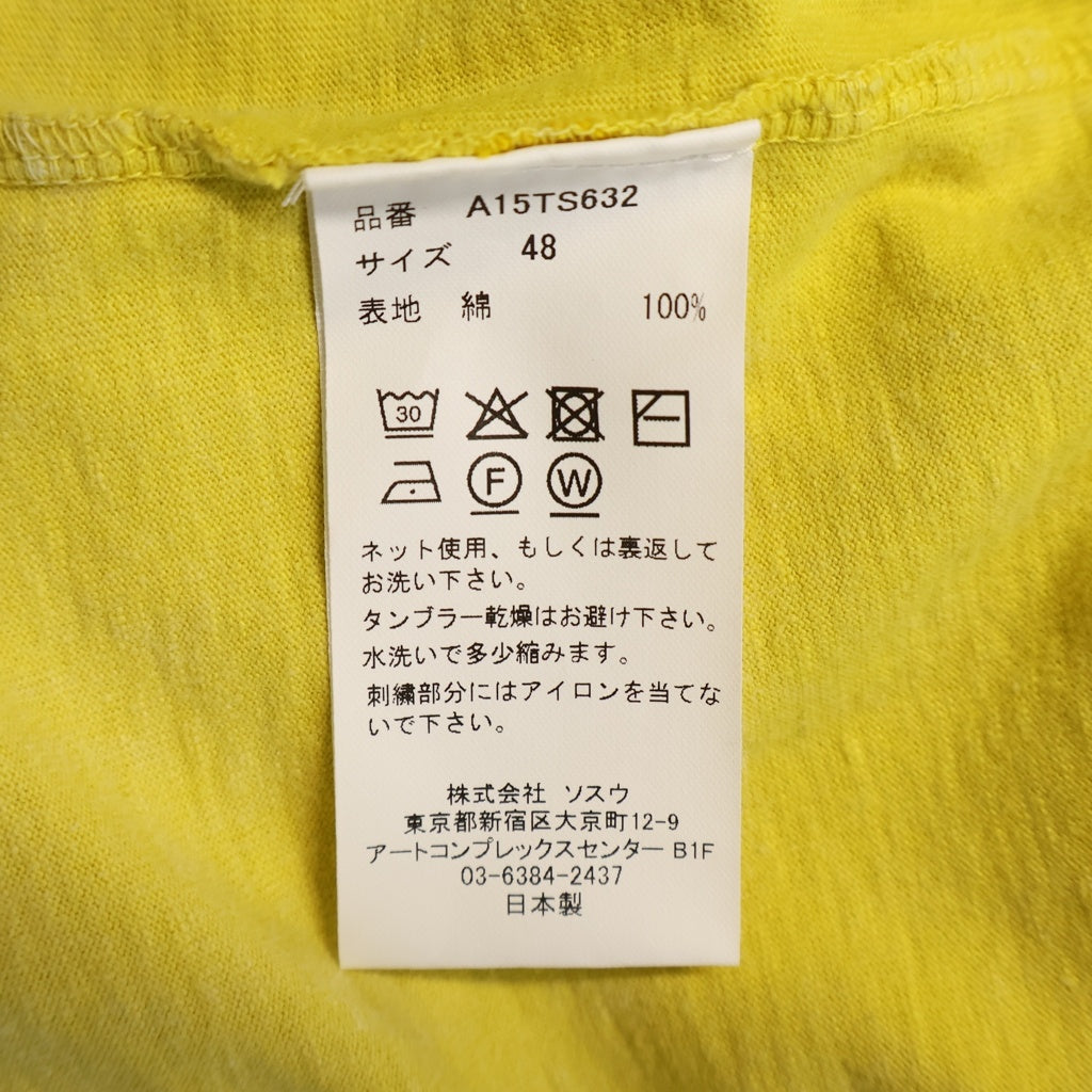 MAISON MIHARAYASUHIRO(メゾンミハラヤスヒロ) 25AW BLEACHED T-SHIRT ブリーチ加工 ロゴエンブロイダリー クルーネック半袖Tシャツ カットソー イエロー A15TS632