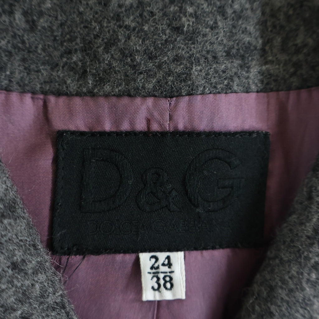 DOLCE & GABBANA(ドルチェアンドガッバーナ) スナップボタン ウールステンカラー ロングコート レディース グレー