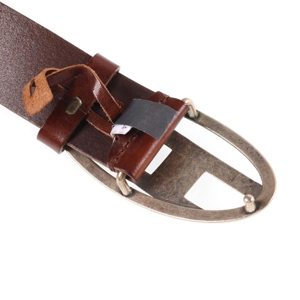 DIESEL(ディーゼル) Dロゴシルバーバックル レザー ベルト ブラウン X08518