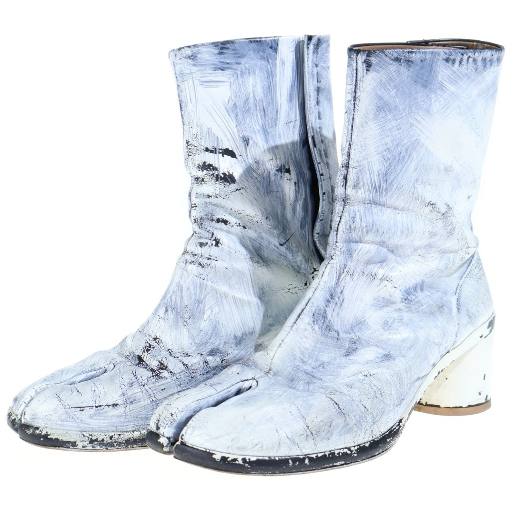 Maison Margiela(メゾンマルジェラ) TABI BOOTS タビ ペンキ アンクルレザーブーツ ブラック/ホワイト S57WU0132
