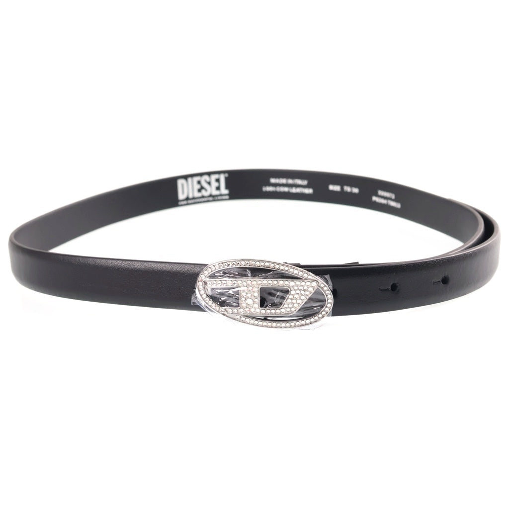 DIESEL(ディーゼル) B-1DR STRASS 20 オーバルDバックル ラインストーン レザー ベルト ブラック レディース X09972