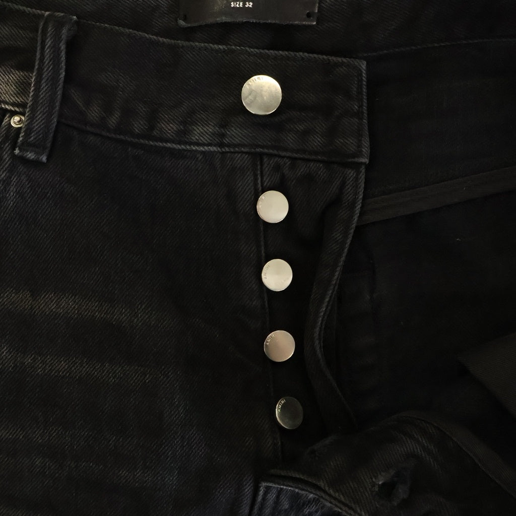 AMIRI(アミリ) STACK STRAIGHT JEAN スタック ストレート クラッシュ加工 ボタンフライ ストレートデニムパンツ ブラック