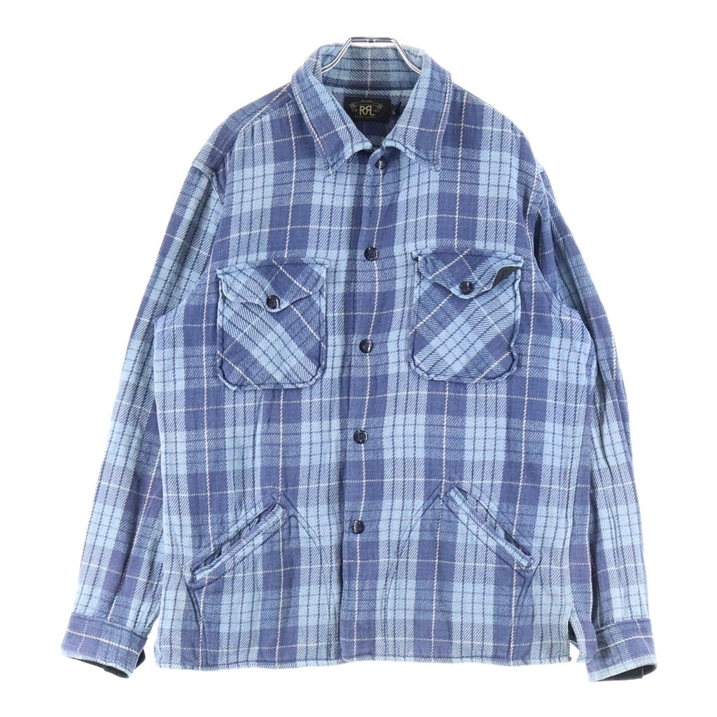 RRL(ダブルアールエル) コットンツイル スナップボタンヘビネル 長袖チェックシャツジャケット ブルー