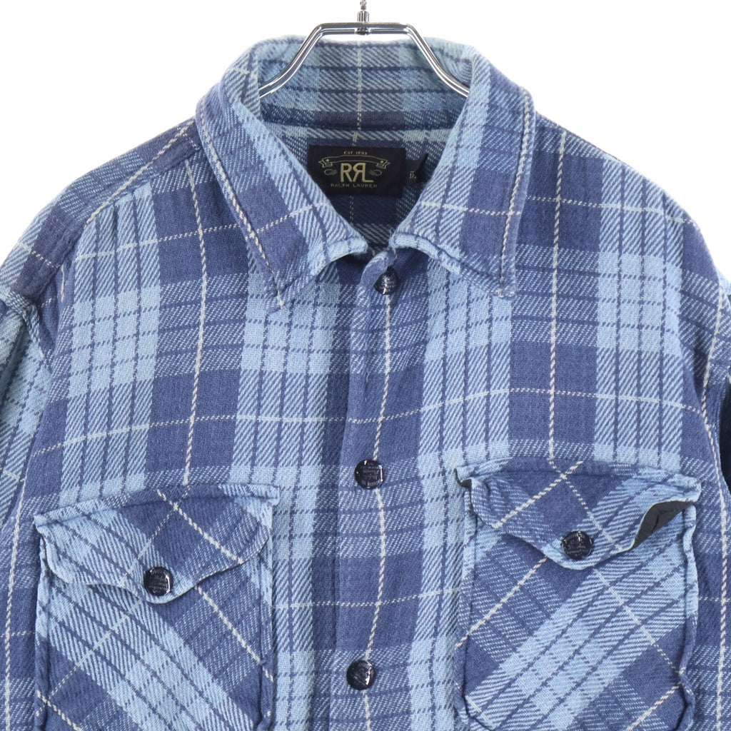 RRL(ダブルアールエル) コットンツイル スナップボタンヘビネル 長袖チェックシャツジャケット ブルー