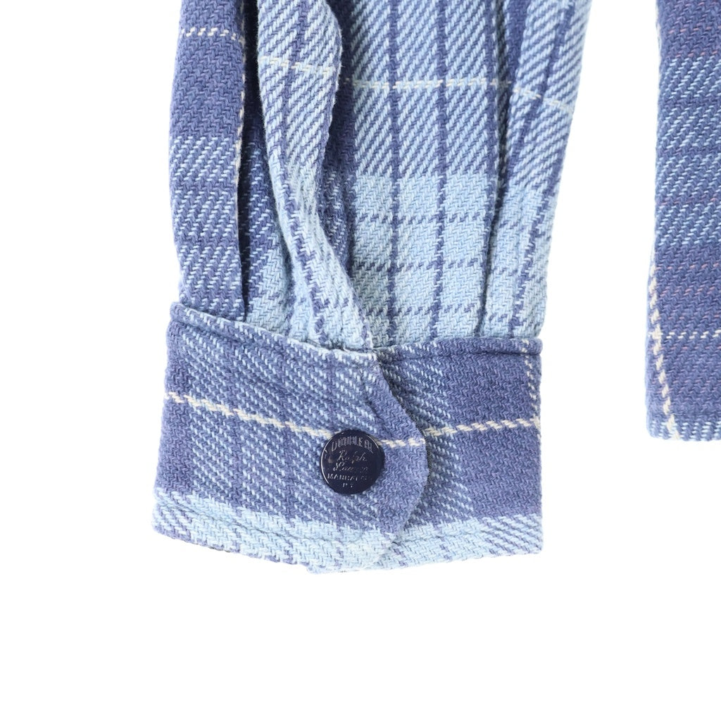 RRL(ダブルアールエル) コットンツイル スナップボタンヘビネル 長袖チェックシャツジャケット ブルー