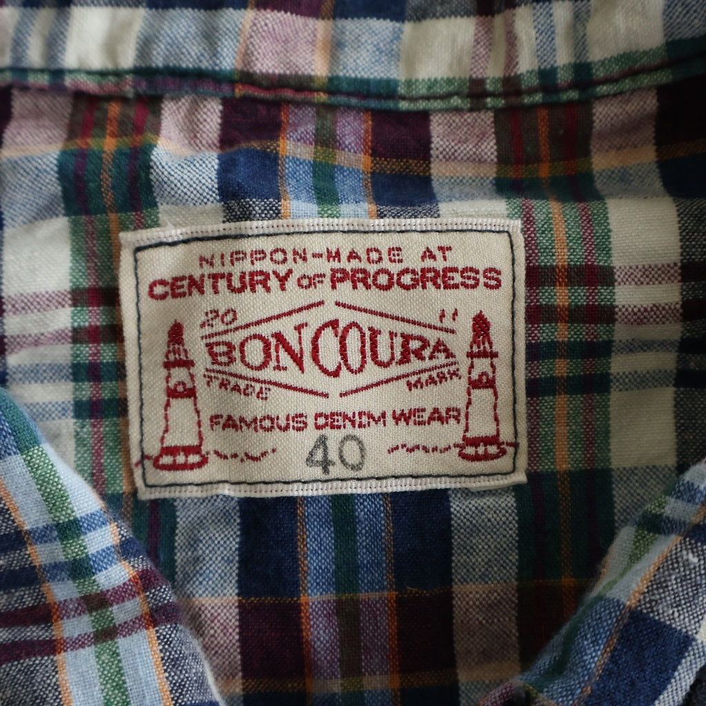 BONCOURA(ボンクラ) コットン ジップアップ 長袖チェックシャツ マルチ