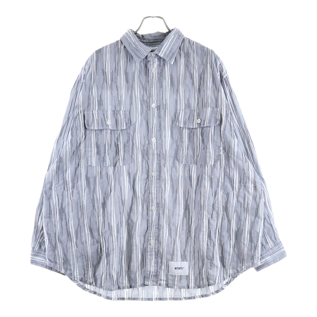 WTAPS(ダブルタップス) 25SS WCPO 02 LS CTPL. DOBBY. TEXTILE ストライプ タック ドビー オーバーサイズ長袖シャツ グレー 251WVDT-SHM04