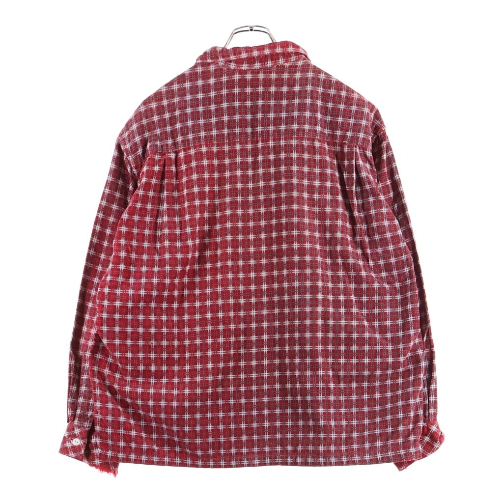 VINTAGE(ヴィンテージ) 60S VINTAGE PRINT CORDUROY SHIRT ヴィンテージ プリントチェック 猫目ボタン 長袖コーデュロイシャツ レッド
