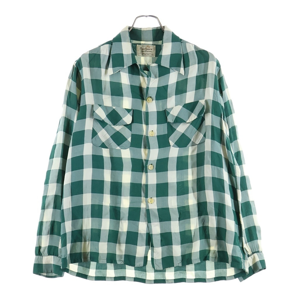 VINTAGE(ヴィンテージ) 50S VINTAGE MARLBORO SPORTSWEAR L/S OPEN COLLAR SHIRT ヴィンテージ マルボロ ブロックチェック柄 長袖オープンカラー 開襟シャツ グリーン/ホワイト