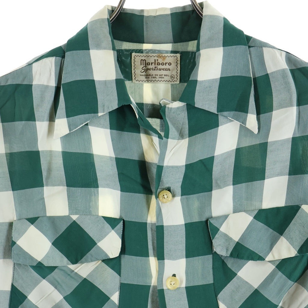 VINTAGE(ヴィンテージ) 50S VINTAGE MARLBORO SPORTSWEAR L/S OPEN COLLAR SHIRT ヴィンテージ マルボロ ブロックチェック柄 長袖オープンカラー 開襟シャツ グリーン/ホワイト