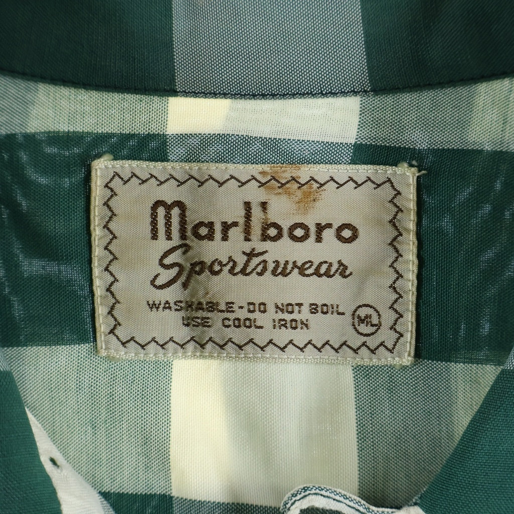 VINTAGE(ヴィンテージ) 50S VINTAGE MARLBORO SPORTSWEAR L/S OPEN COLLAR SHIRT ヴィンテージ マルボロ ブロックチェック柄 長袖オープンカラー 開襟シャツ グリーン/ホワイト