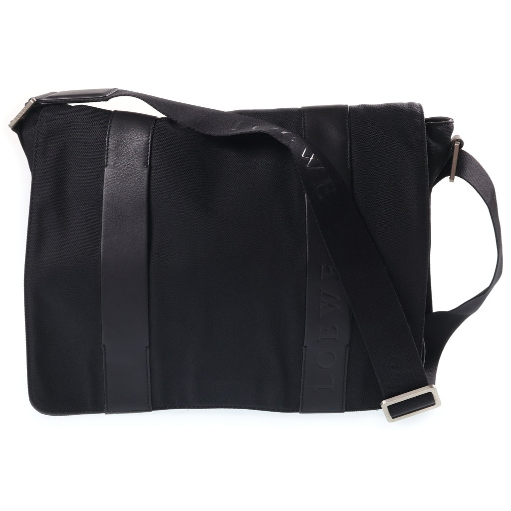 LOEWE(ロエベ) レザーキャンバス切替 ショルダーバッグ メッセンジャーバッグ ブラック