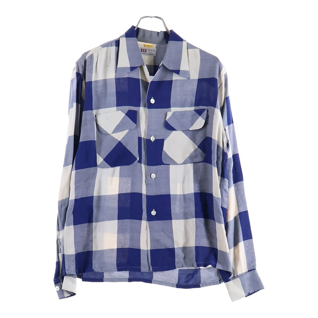 VINTAGE(ヴィンテージ) 50-60S VINTAGE B.V.D. RAYON L/S SHIRT ヴィンテージ ビーブイディー チェック柄 長袖レーヨンオープンカラー 開襟シャツ ブルー/ホワイト