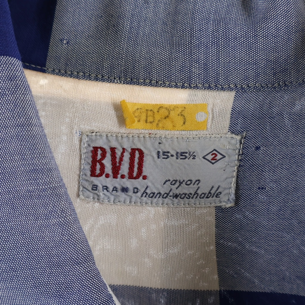 VINTAGE(ヴィンテージ) 50-60S VINTAGE B.V.D. RAYON L/S SHIRT ヴィンテージ ビーブイディー チェック柄 長袖レーヨンオープンカラー 開襟シャツ ブルー/ホワイト