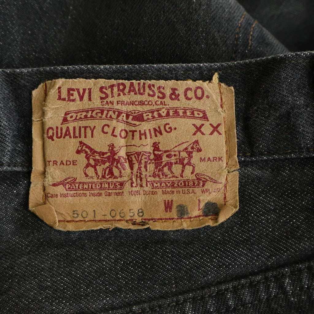 Levi's(リーバイス) 90S VINTAGE 501 ヴィンテージ USA製 スモールe ボタン裏刻印653 先染め ボタンフライデニムパンツ ブラック 501-0658