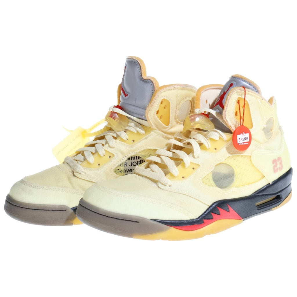 NIKE(ナイキ) ×Off-White AIR JORDAN 5 SAIL オフホワイト エアジョーダン セイル ハイカットスニーカー イエロー US10.5/28.5cm DH8565-100