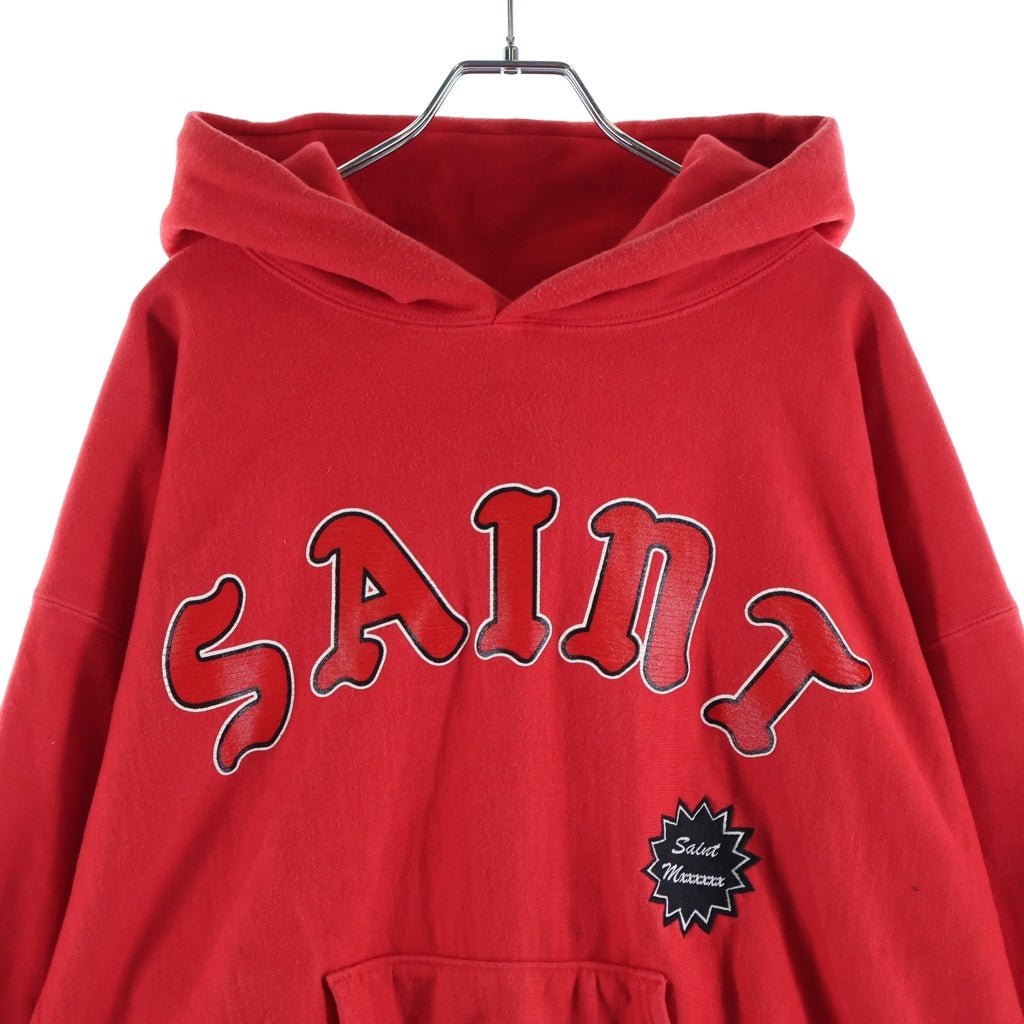 SAINT MICHAEL(セントマイケル) 24AW HOODIE ARCH SAINT アーチ フロントロゴプリント プルオーバーフーディー パーカー レッド SM-YS8-0000-038