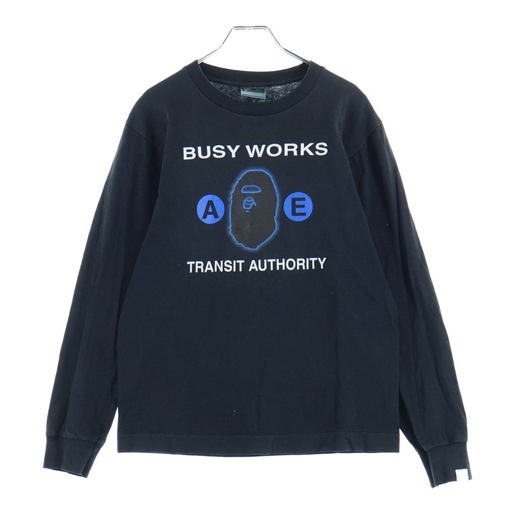 A BATHING APE(アベイシングエイプ) 90S BUSY WORKS フロントプリント クルーネック長袖Tシャツ カットソー ブラック