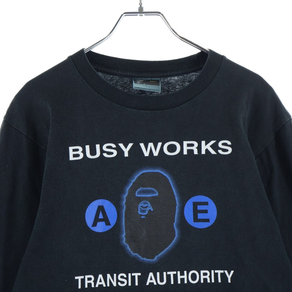 A BATHING APE(アベイシングエイプ) 90S BUSY WORKS フロントプリント クルーネック長袖Tシャツ カットソー ブラック