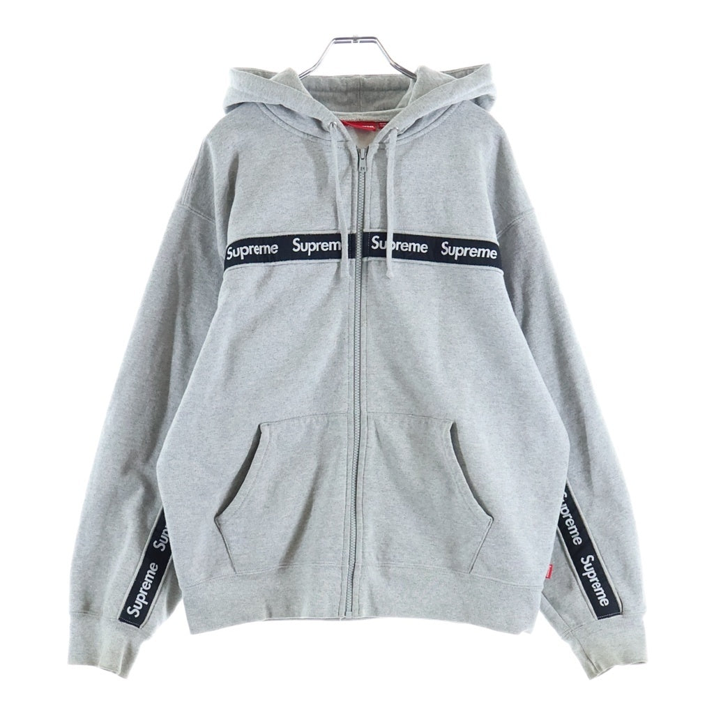 SUPREME(シュプリーム) 19AW Text Stripe Zip Up Hooded Sweatshirt テキスト ストライプ スウェット ジップアップパーカー グレー