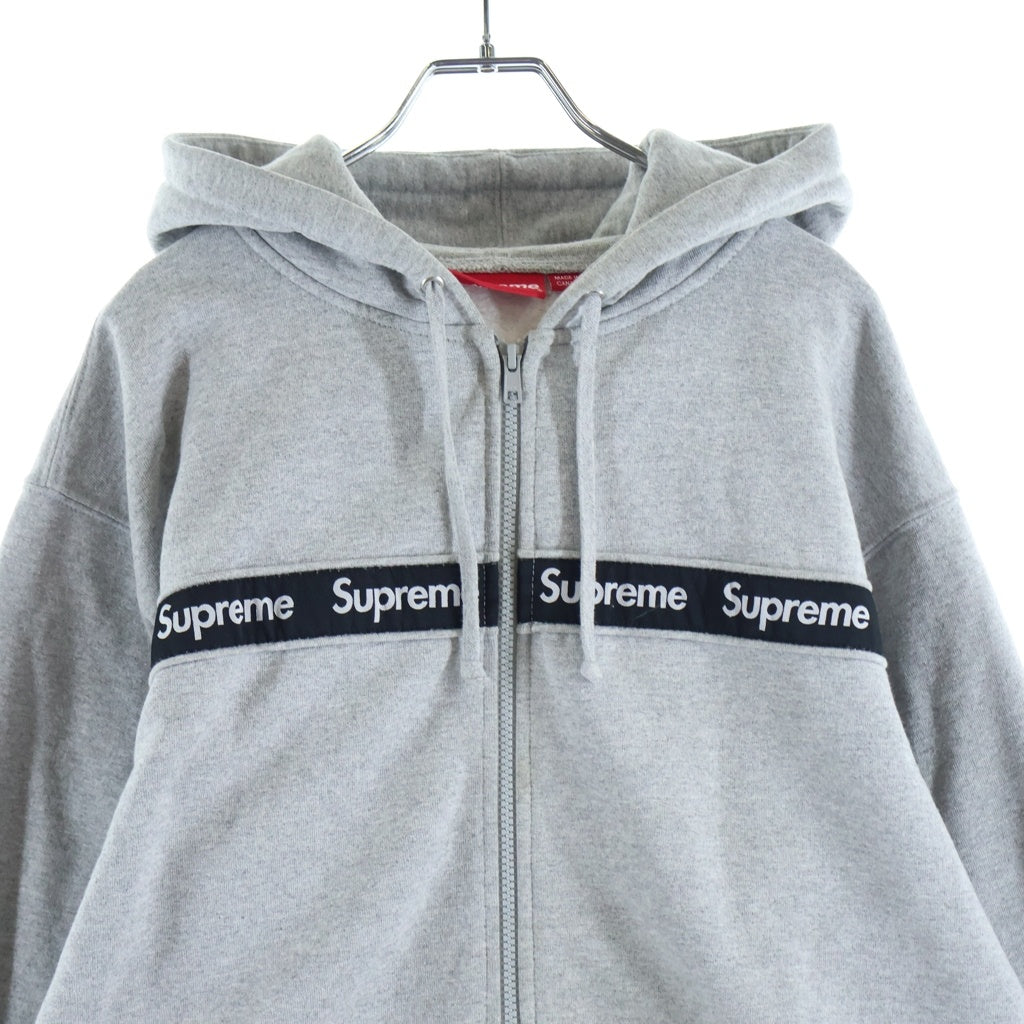 SUPREME(シュプリーム) 19AW Text Stripe Zip Up Hooded Sweatshirt テキスト ストライプ スウェット ジップアップパーカー グレー