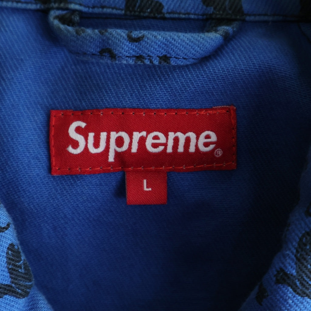 SUPREME(シュプリーム) 18AW Snap Front Twill Jacket ツイル 総柄 スナップ フロントロゴ刺繍 デニムジャケット ブルー